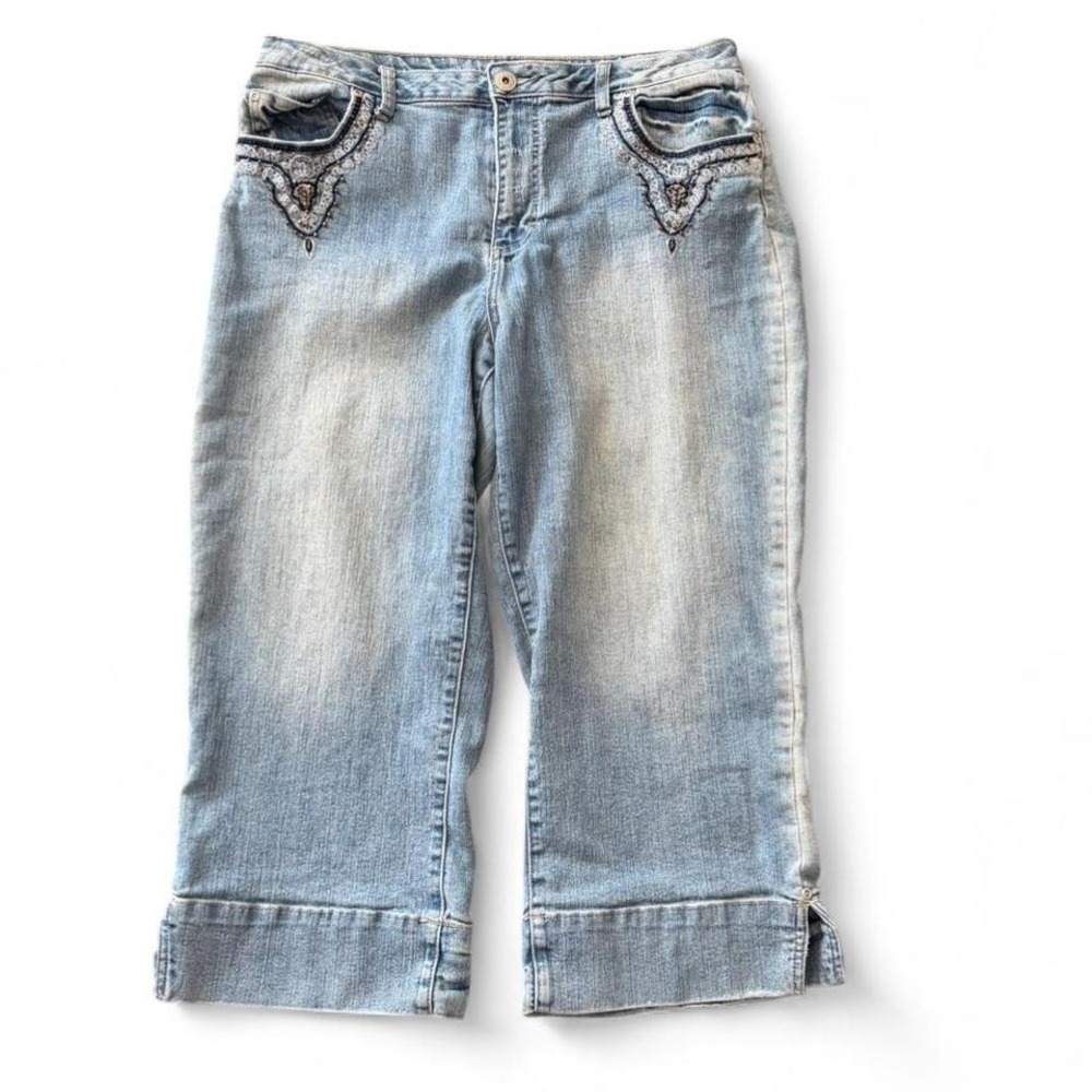 Vintage‎ 90s LA Blues Embellished Cropped Wide Leg Jeans